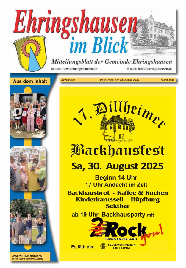 Mitteilungsblatt der Gemeinde Ehringshausen Titelblatt 35/2025