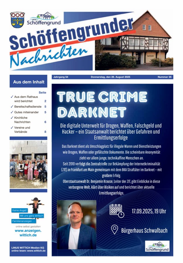 Schöffengrunder Nachrichten Titelblatt 35/2025