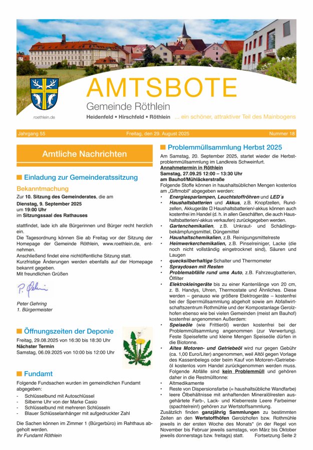 Amtsbote der Großgemeinde Röthlein Titelblatt 18/2025