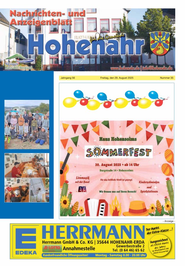Nachrichten- und Anzeigenblatt für die Gemeinde Hohenahr Titelblatt 35/2025