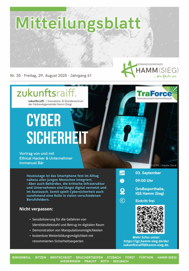 Mitteilungsblatt Hamm (Sieg) Titelblatt 35/2025