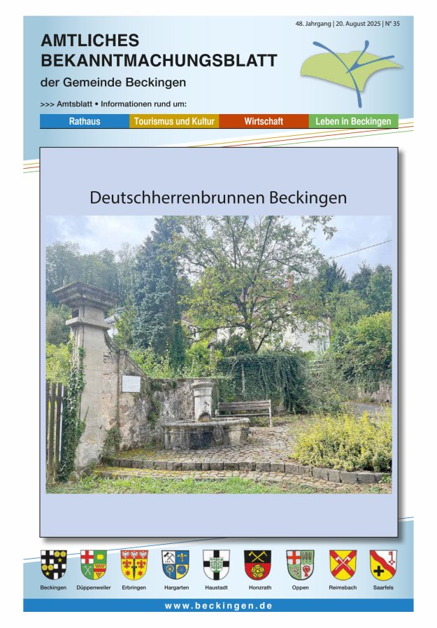 Amtsblatt Beckingen Titelblatt 35/2025