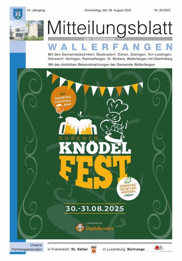 Mitteilungsblatt Gemeinde Wallerfangen Titelblatt 35/2025