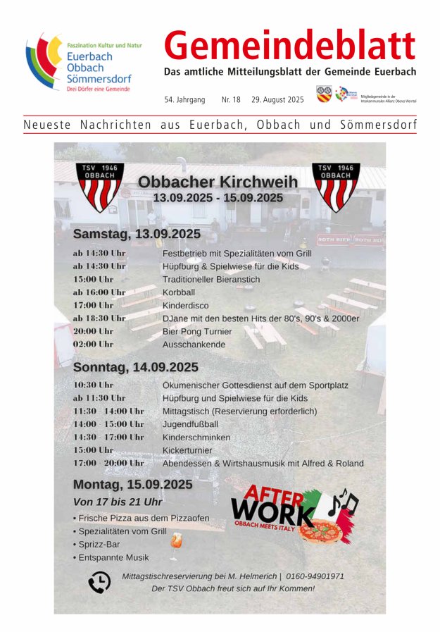 Gemeindeblatt der Gemeinde Euerbach Titelblatt 18/2025