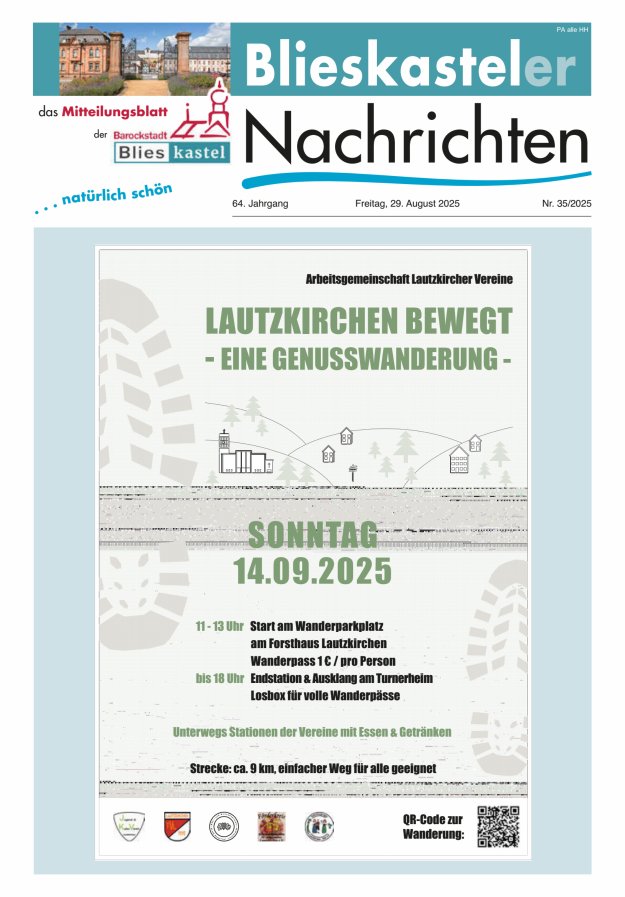 Blieskasteler Nachrichten  Titelblatt 35/2025