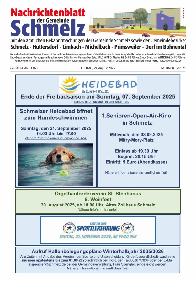 Nachrichtenblatt Schmelz Titelblatt 35/2025