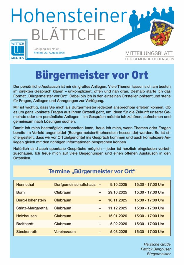 Hohensteiner Blättche Titelblatt 35/2025