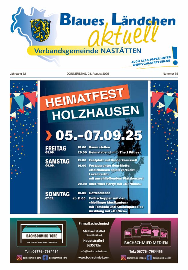 Blaues Ländchen aktuell - Heimat- u Bürgerzeitung VG Nastätten Titelblatt 35/2025