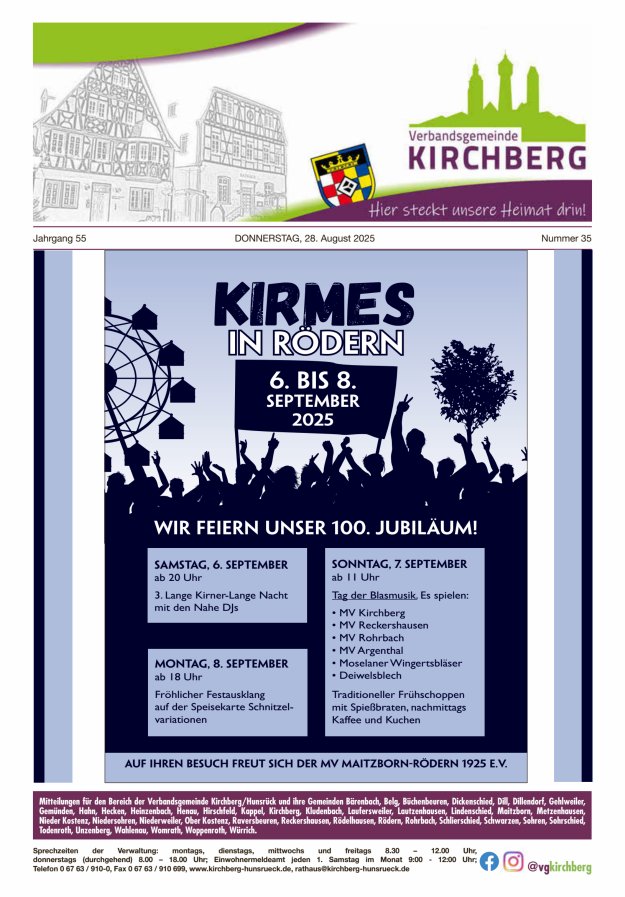 Mitteilungen der Verbandsgemeinde Kirchberg Hunsrück Titelblatt 35/2025