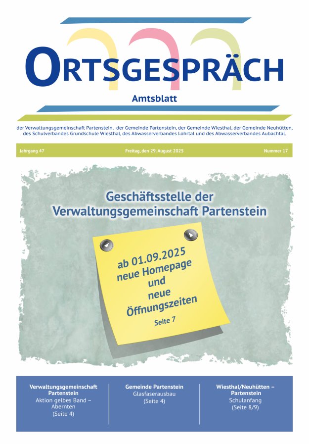 Ortsgespräch - Amtsblatt der VG Partenstein und ihrer Körperschaften Titelblatt 17/2025