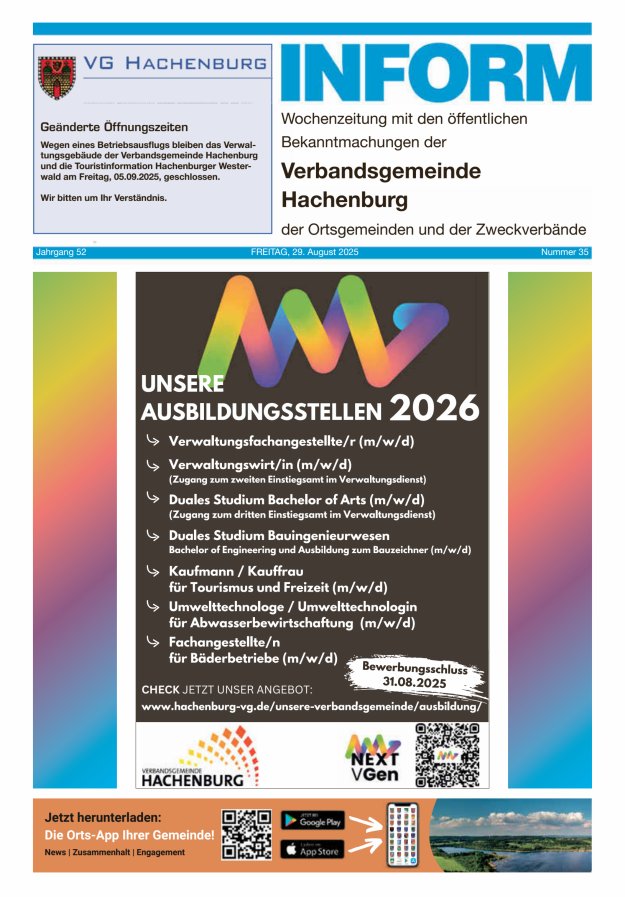 INFORM - Wochenzeitung der Verbandsgemeinde Hachenburg Titelblatt 35/2025