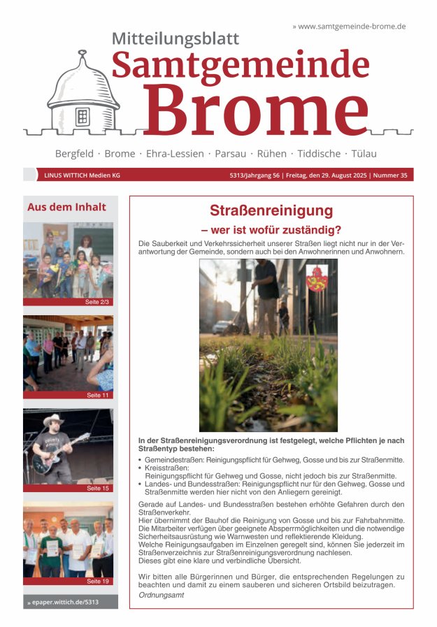 Mitteilungsblatt der Samtgemeinde Brome Titelblatt 35/2025