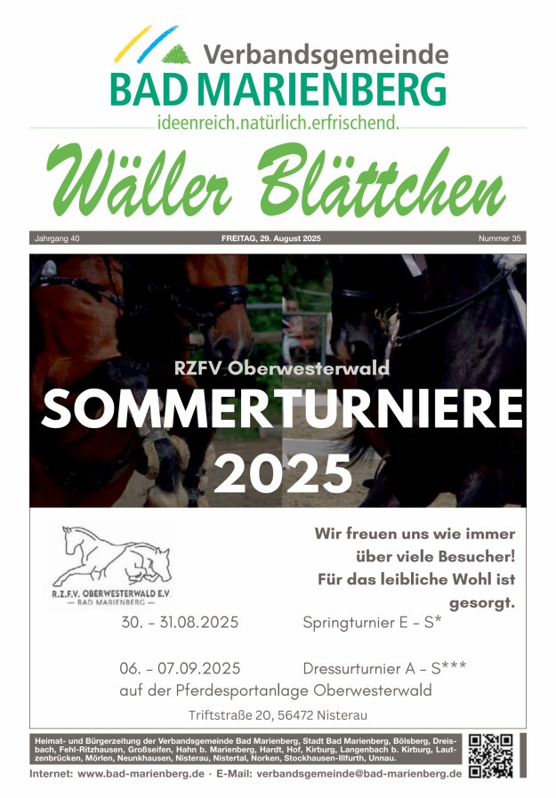 Wäller Blättchen - Verbandsgemeinde Bad Marienberg Titelblatt 35/2025