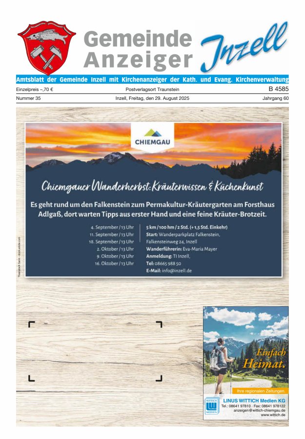 Gemeindeanzeiger Inzell Titelblatt 35/2025