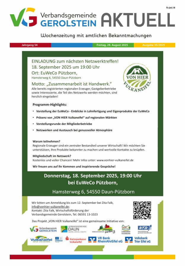 Verbandsgemeinde Gerolstein aktuell Titelblatt 35/2025
