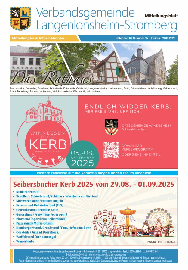 Das Rathaus - MTB d VG Langenlonsheim-Stromberg Titelblatt 35/2025