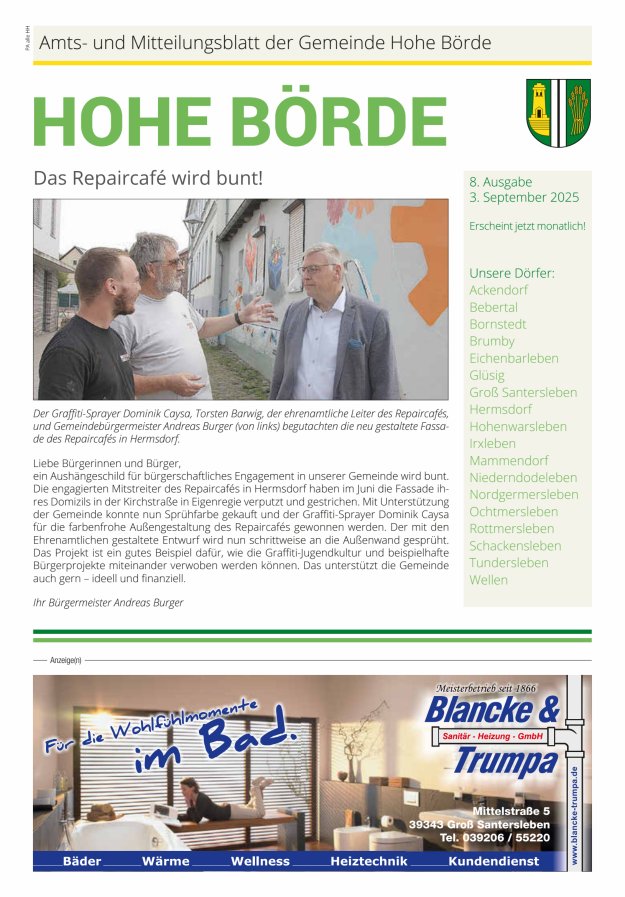 Amts- und Mitteilungsblatt der Gemeinde Hohe Börde Titelblatt 08/2025