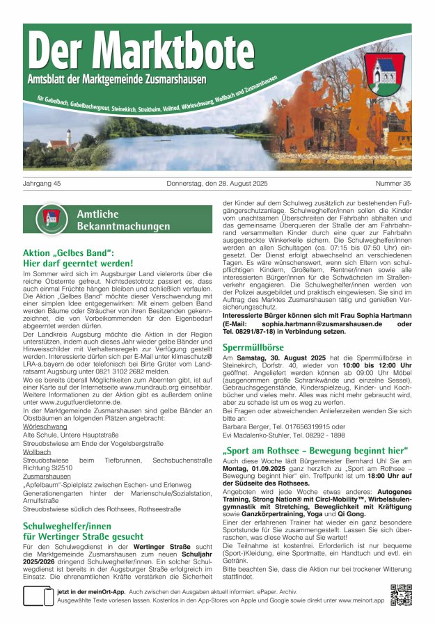 Zusmarshausen - Der Marktbote Titelblatt 35/2025
