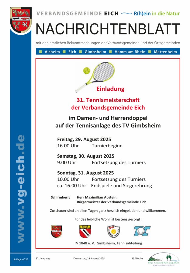 Nachrichtenblatt der VG Eich Titelblatt 35/2025