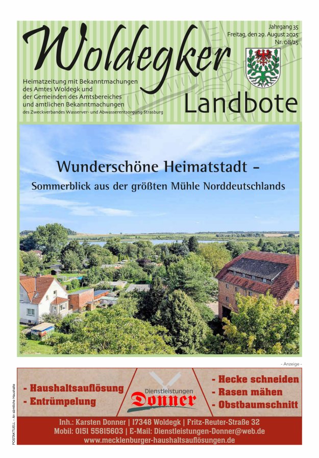 Woldegker Landbote Titelblatt 08/2025