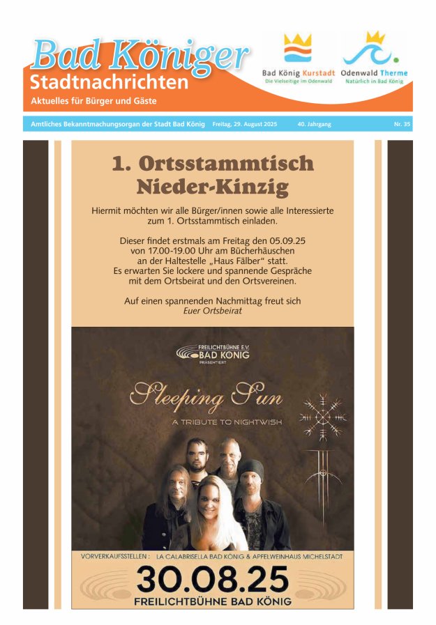 Bad Königer Stadtnachrichten und Badeblatt Titelblatt 35/2025