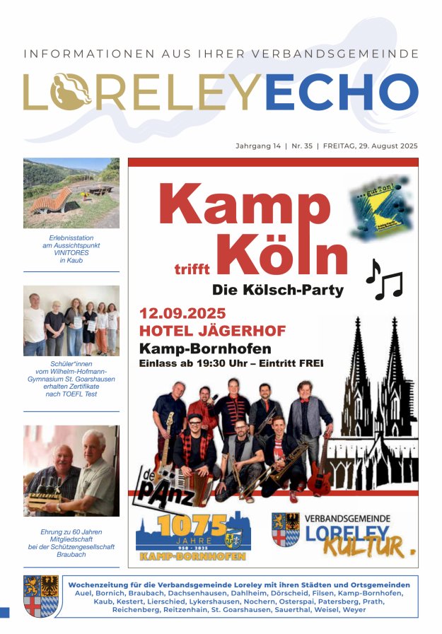 Loreley-Echo - Mitteilungsblatt der Verbandsgemeinde Loreley (Braubach) Titelblatt 35/2025