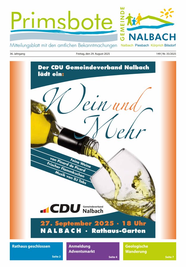 Primsbote Gemeinde Nalbach Titelblatt 35/2025