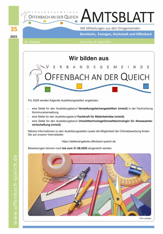 Amtsblatt VG Offenbach an der Queich Titelblatt 35/2025