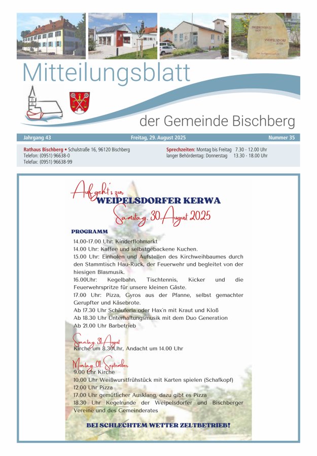 Mitteilungsblatt der Gemeinde Bischberg Titelblatt 35/2025