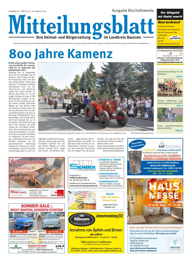 Mitteilungsblatt LK Bautzen Ausgabe Bischofswerda Titelblatt 34/2025