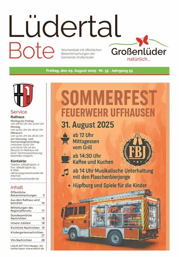 Wochenblatt mit öffentlichen Bekanntmachungen der Gemeinde Großenlüder Titelblatt 35/2025