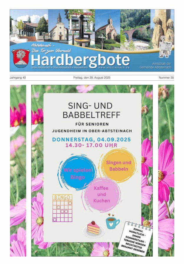 Hardbergbote - Mitteilungsblatt der Gemeinde Abtsteinach Titelblatt 35/2025