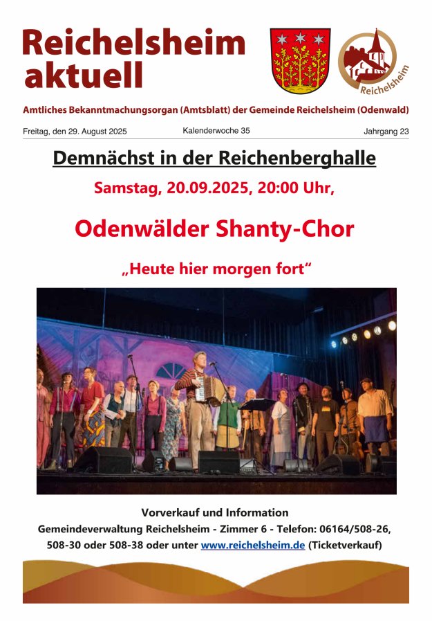Reichelsheim aktuell - Amtsblatt der Gemeinde Reichelsheim(Odenwald) Titelblatt 35/2025