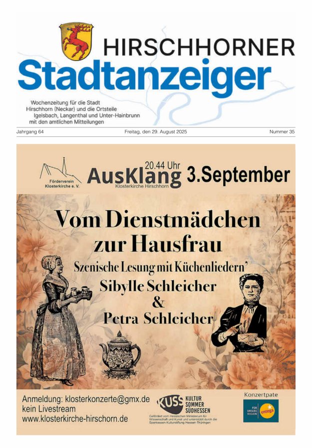 Hirschhorner Stadtanzeiger Titelblatt 35/2025