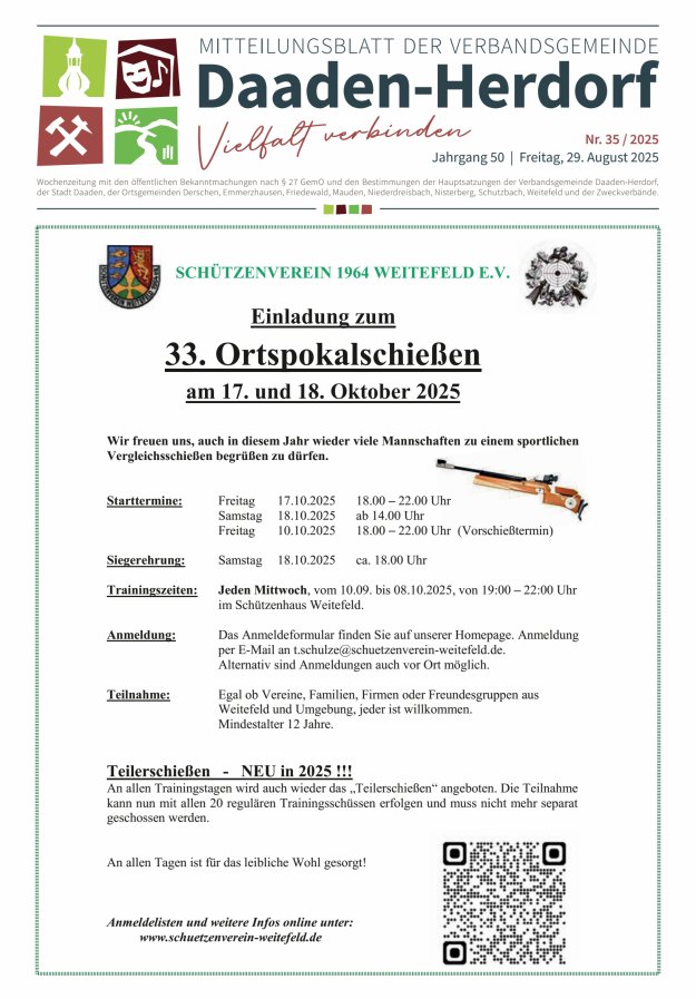 Mitteilungsblatt der Verbandsgemeinde Daaden-Herdorf Titelblatt 35/2025