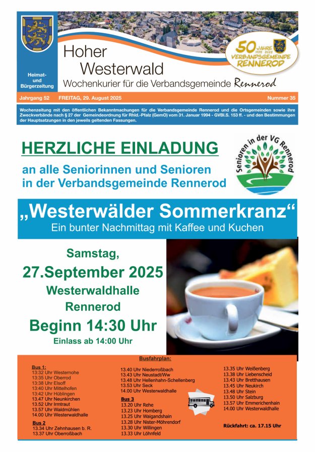 Hoher Westerwald - Wochenkurier für die Verbandsgemeinde Rennerod Titelblatt 35/2025