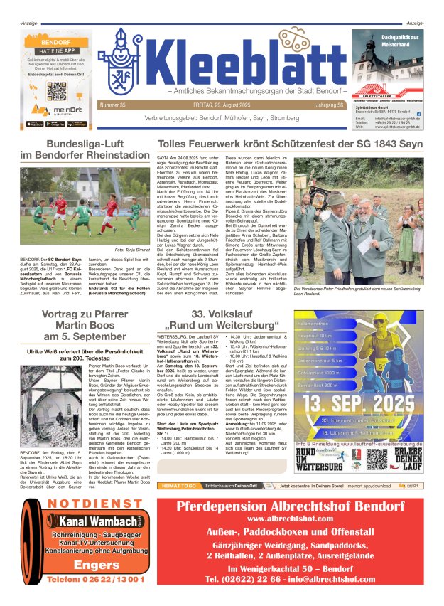 Kleeblatt - Amtliches Bekanntmachungsorgan der Stadt Bendorf Titelblatt 35/2025