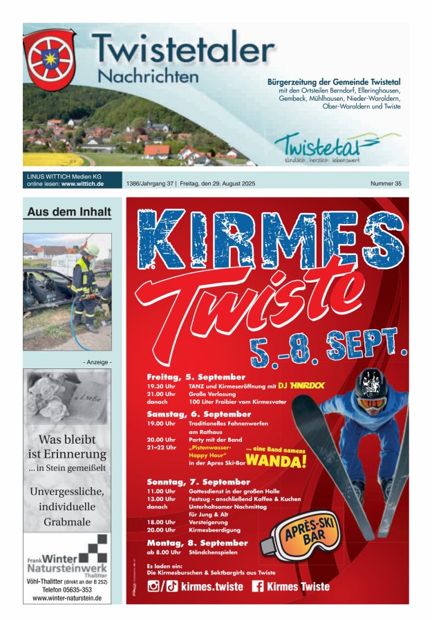 Twistetaler Nachrichten Titelblatt 35/2025