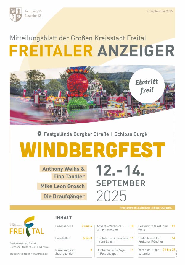 Freitaler Anzeiger - Amtsblatt der Großen Kreisstadt Freital Titelblatt 12/2025