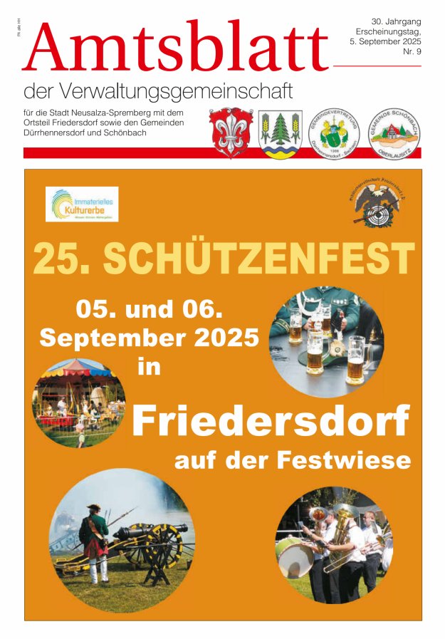 Amtsblatt der Verwaltungsgemeinschaft für die Stadt Neusalza-Spremberg Titelblatt 09/2025
