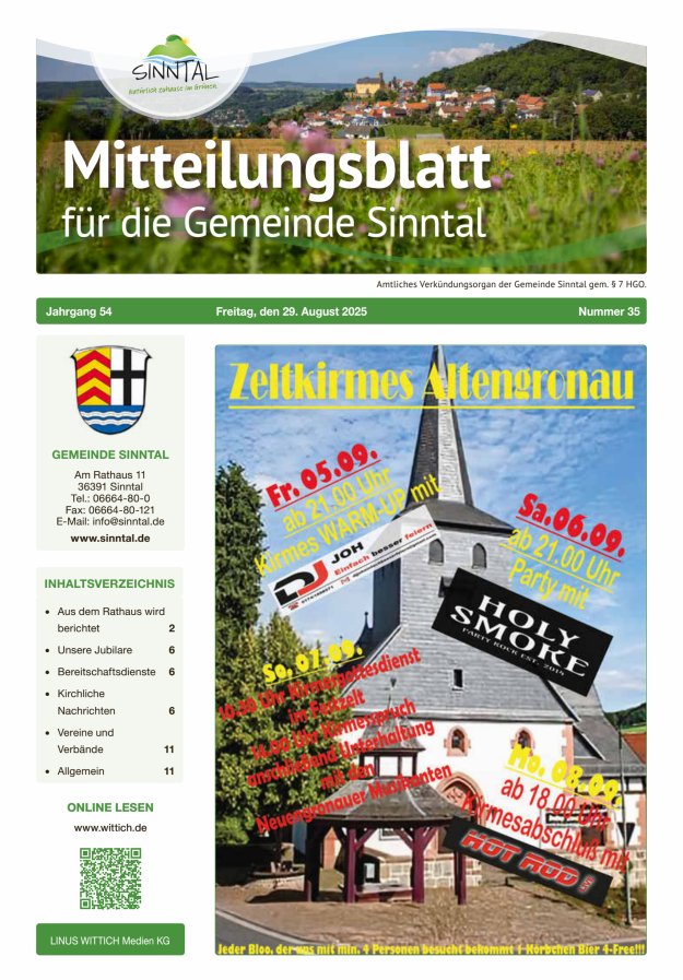 Mitteilungsblatt für die Gemeinde Sinntal Titelblatt 35/2025
