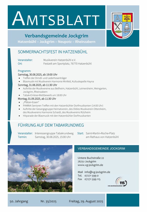 Amtsblatt VG Jockgrim Titelblatt 35/2025
