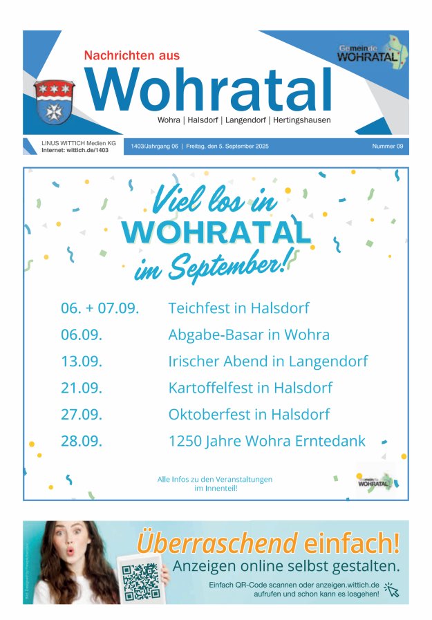 Nachrichten aus Wohratal Titelblatt 09/2025