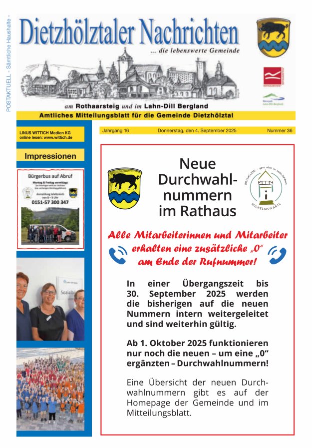 Dietzhölztaler Nachrichten Titelblatt 36/2025