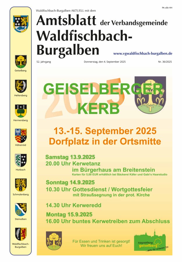 Amtsblatt der Verbandsgemeinde Waldfischbach-Burgalben Titelblatt 36/2025