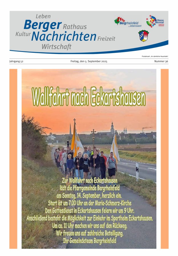 Berger Nachrichten, Bergrheinfeld Titelblatt 36/2025