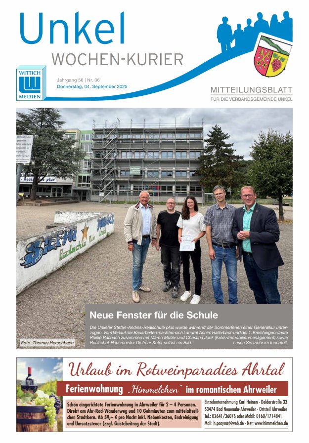 Wochen-Kurier Verbandsgemeinde Unkel Titelblatt 36/2025