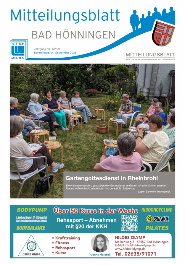 Mitteilungsblatt für den Bereich der Verbandsgemeinde Bad Hönningen Titelblatt 36/2025
