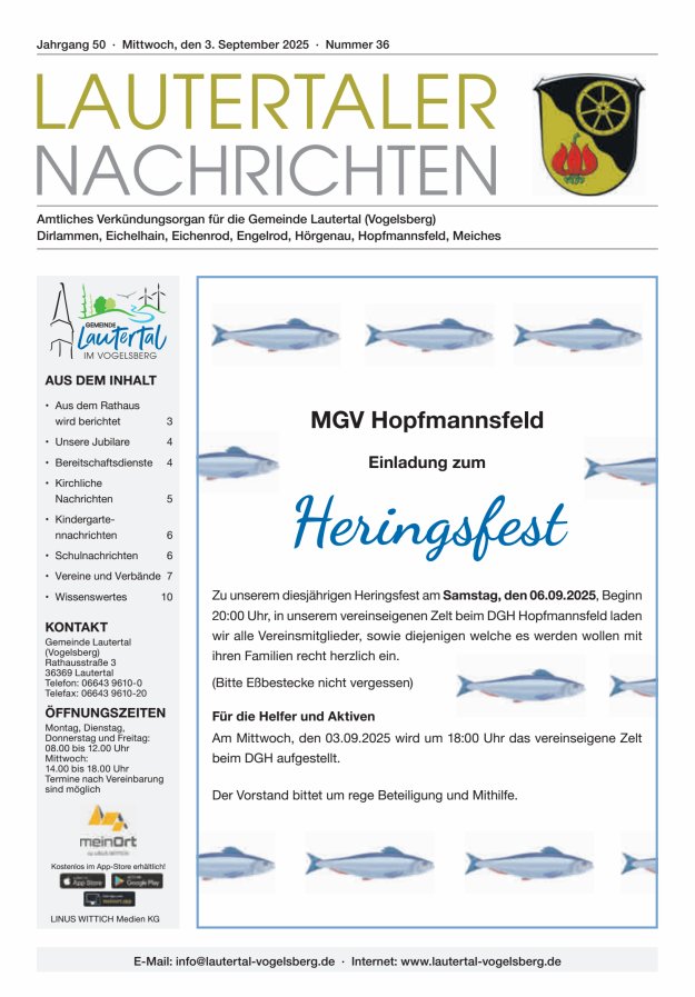 Lautertaler Nachrichten Titelblatt 36/2025