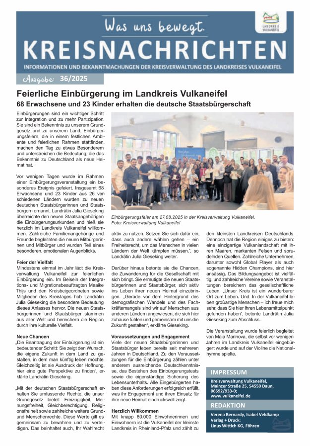 Kreisnachrichten Titelblatt 36/2025